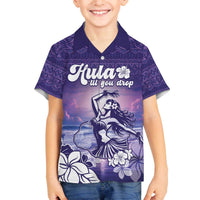 Aloha Hawaii Kauai Island Family Matching Off Shoulder Short Dress and Hawaiian Shirt Hula Till You Drop LT05 Son's Shirt Purple - Polynesian Pride