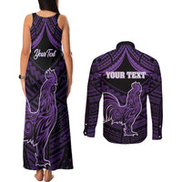 Personalised Hawaii Kauai Island Couples Matching Tank Maxi Dress and Long Sleeve Button Shirt Rooster Tribal Tattoo Simple Style