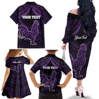 Personalised Hawaii Kauai Island Family Matching Off The Shoulder Long Sleeve Dress and Hawaiian Shirt Rooster Tribal Tattoo Simple Style