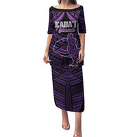 Personalised Hawaii Kauai Island Puletasi Rooster Tribal Tattoo Simple Style LT05 Long Dress Purple - Polynesian Pride