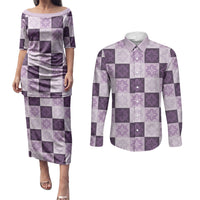 Lavender Manta Ray Hawaiian Quilt Motif Couples Matching Puletasi and Long Sleeve Button Shirt
