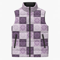 Lavender Manta Ray Hawaiian Quilt Motif Sleeveless Puffer Jacket
