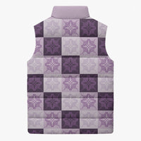 Lavender Manta Ray Hawaiian Quilt Motif Sleeveless Puffer Jacket