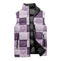 Lavender Manta Ray Hawaiian Quilt Motif Sleeveless Puffer Jacket