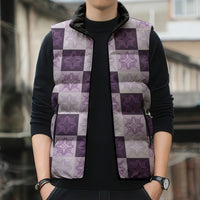 Lavender Manta Ray Hawaiian Quilt Motif Sleeveless Puffer Jacket