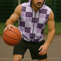 Lavender Manta Ray Hawaiian Quilt Motif Sleeveless Zip Hoodie