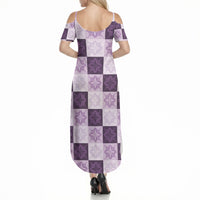 Lavender Manta Ray Hawaiian Quilt Motif Summer Maxi Dress