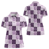 Lavender Manta Ray Hawaiian Quilt Motif Women Polo Shirt