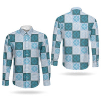 Cyan Manta Ray Hawaiian Quilt Motif Couples Matching Long Sleeve Bodycon Dress and Long Sleeve Button Shirt
