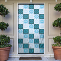 Cyan Manta Ray Hawaiian Quilt Motif Door Cover
