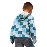 Cyan Manta Ray Hawaiian Quilt Motif Kid Hoodie