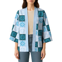 Cyan Manta Ray Hawaiian Quilt Motif Kimono