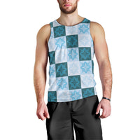 Cyan Manta Ray Hawaiian Quilt Motif Men Tank Top