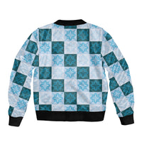 Cyan Manta Ray Hawaiian Quilt Motif Sleeve Zip Bomber Jacket
