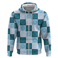 Cyan Manta Ray Hawaiian Quilt Motif Zip Hoodie