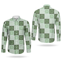 Sage Green Manta Ray Hawaiian Quilt Motif Couples Matching Puletasi and Long Sleeve Button Shirt