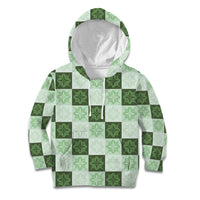 Sage Green Manta Ray Hawaiian Quilt Motif Kid Hoodie