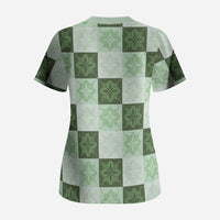 Sage Green Manta Ray Hawaiian Quilt Motif Scrub Top