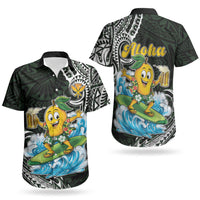 Aloha Hawaii Mango Surfing Couples Matching Long Sleeve Bodycon Dress and Hawaiian Shirt Polynesian Style