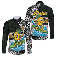 Aloha Hawaii Mango Surfing Family Matching Off Shoulder Short Dress and Hawaiian Shirt Polynesian Style