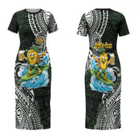Aloha Hawaii Mango Surfing Family Matching Short Sleeve Bodycon Dress and Hawaiian Shirt Polynesian Style