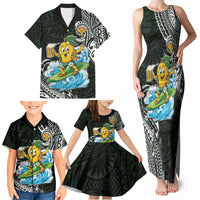 Aloha Hawaii Mango Surfing Family Matching Tank Maxi Dress and Hawaiian Shirt Polynesian Style