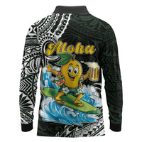 Aloha Hawaii Mango Surfing Long Sleeve Polo Shirt Polynesian Style