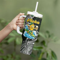 Aloha Hawaii Mango Surfing Tumbler With Handle Polynesian Style