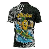 Aloha Hawaii Mango Surfing Zipper Polo Shirt Polynesian Style