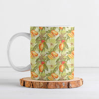 Vintage Hawaii Mango Ceramic Mug Yellow Green Hawaiian Palaka