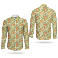 Vintage Hawaii Mango Couples Matching Off Shoulder Maxi Dress and Long Sleeve Button Shirt Yellow Green Hawaiian Palaka