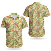 Vintage Hawaii Mango Couples Matching Puletasi and Hawaiian Shirt Yellow Green Hawaiian Palaka