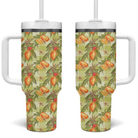 Vintage Hawaii Mango Tumbler With Handle Yellow Green Hawaiian Palaka