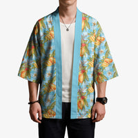 Vintage Hawaii Mango Kimono Blue Hawaiian Palaka