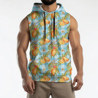 Vintage Hawaii Mango Sleeveless Hoodie Blue Hawaiian Palaka