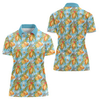 Vintage Hawaii Mango Women Polo Shirt Blue Hawaiian Palaka