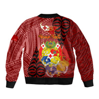 Personalized Tonga Bomber Jacket Coat Of Arms Tongatapu With Ngatu Pattern LT05 - Polynesian Pride
