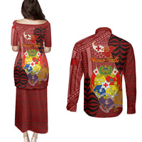 Personalized Tonga Couples Matching Puletasi Dress and Long Sleeve Button Shirts Coat Of Arms Tongatapu With Ngatu Pattern LT05 - Polynesian Pride