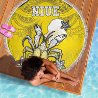 Happy Niue Constitution Day Beach Blanket Niuean Crab Hiapo Pattern Yellow Version LT05 - Polynesian Pride