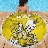 Happy Niue Constitution Day Beach Blanket Niuean Crab Hiapo Pattern Yellow Version LT05 - Polynesian Pride