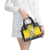 Happy Niue Constitution Day Shoulder Handbag Niuean Crab Hiapo Pattern Yellow Version LT05 - Polynesian Pride