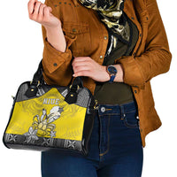 Happy Niue Constitution Day Shoulder Handbag Niuean Crab Hiapo Pattern Yellow Version LT05 - Polynesian Pride