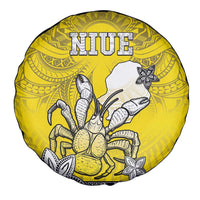 Happy Niue Constitution Day Spare Tire Cover Niuean Crab Hiapo Pattern Yellow Version LT05 - Polynesian Pride