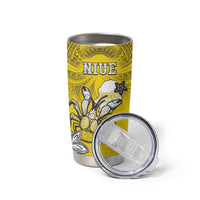 Personalised Happy Niue Constitution Day Tumbler Cup Niuean Crab Hiapo Pattern Yellow Version LT05 - Polynesian Pride