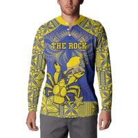 Personalised Niue The Rock Button Sweatshirt Niuean Crab Hiapo Pattern Blue Version LT05 - Polynesian Pride
