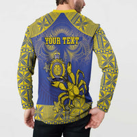 Personalised Niue The Rock Button Sweatshirt Niuean Crab Hiapo Pattern Blue Version LT05 - Polynesian Pride