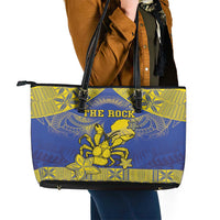 Niue The Rock Leather Tote Bag Niuean Crab Hiapo Pattern Blue Version LT05 - Polynesian Pride