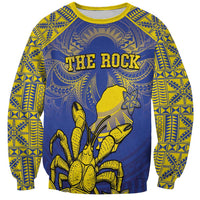Personalised Niue The Rock Sweatshirt Niuean Crab Hiapo Pattern Blue Version LT05 Unisex Blue - Polynesian Pride