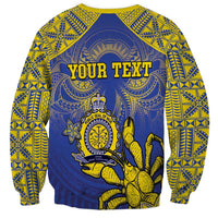 Personalised Niue The Rock Sweatshirt Niuean Crab Hiapo Pattern Blue Version LT05 - Polynesian Pride