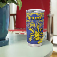 Personalised Niue The Rock Tumbler Cup Niuean Crab Hiapo Pattern Blue Version LT05 - Polynesian Pride